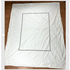 Restoration Hardware Italian Hotel Duvet Cover QUEEN White Brown Satin Stitch
